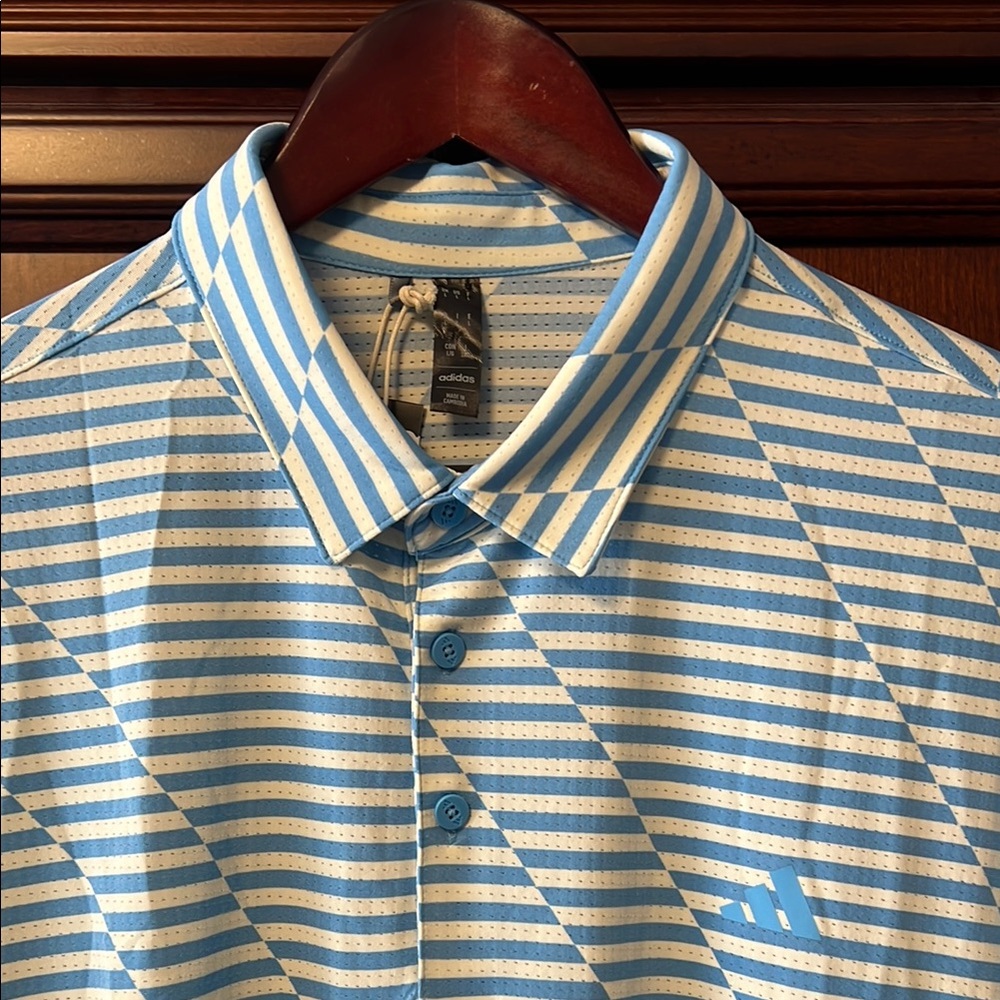 Brand New Adidas Blue & White Striped Mesh Print Stretch Tennis 🎾 Golf ⛳️ Polo! - Picture 7 of 12